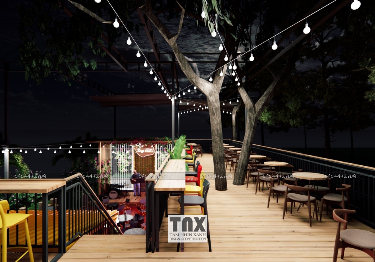Mẫu thiết kế quán bar beer club trên sân thượng đẹp mát mẻ