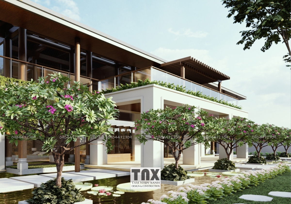Mẫu thiết kế biệt thự nghỉ dưỡng 2 tầng có sân vườn đẹp tại Biên Hòa, Đồng Nai